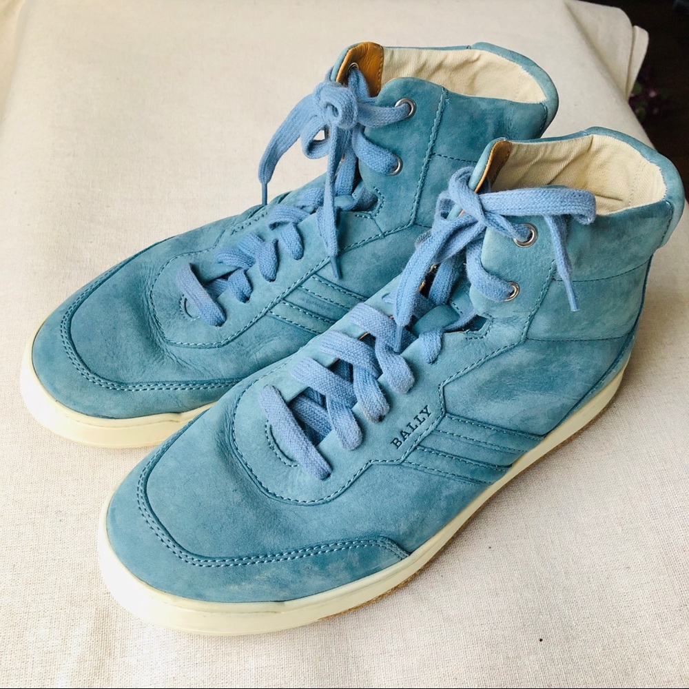 Bally Vintage Blue Suede Hi Top Sneakers - Picture 3 of 8